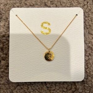 Hammered Initial Disc Necklace with Diamond in “S”